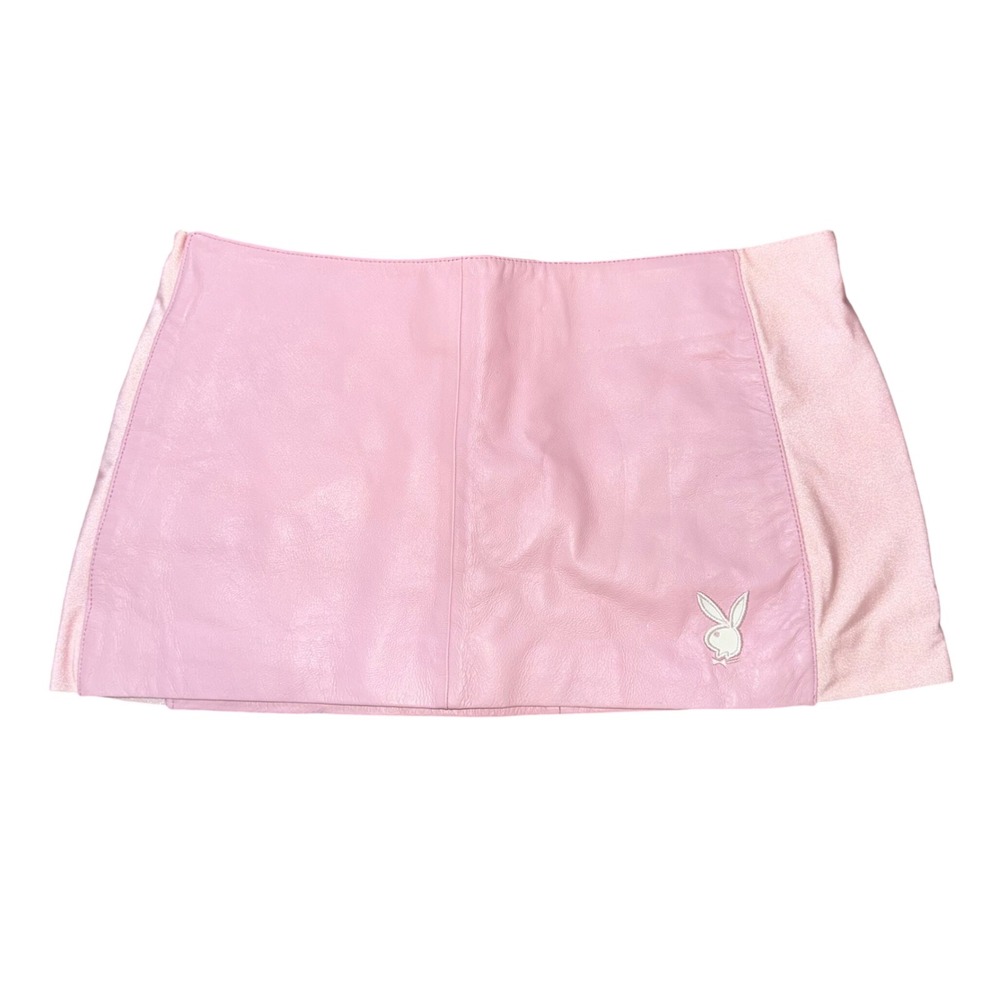 Playboy Leather Skirt Set Womens Large Pink Excellent Y2K Lace Up Halter 2pc - Picture 4 of 15